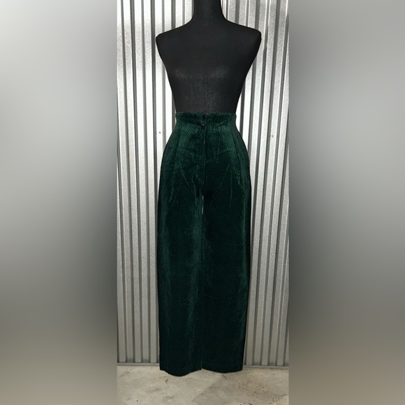 Women’s Vintage Escada Green Polka Dot Velour Cotton Nylon Silk Pants Size 36 - Picture 1 of 3